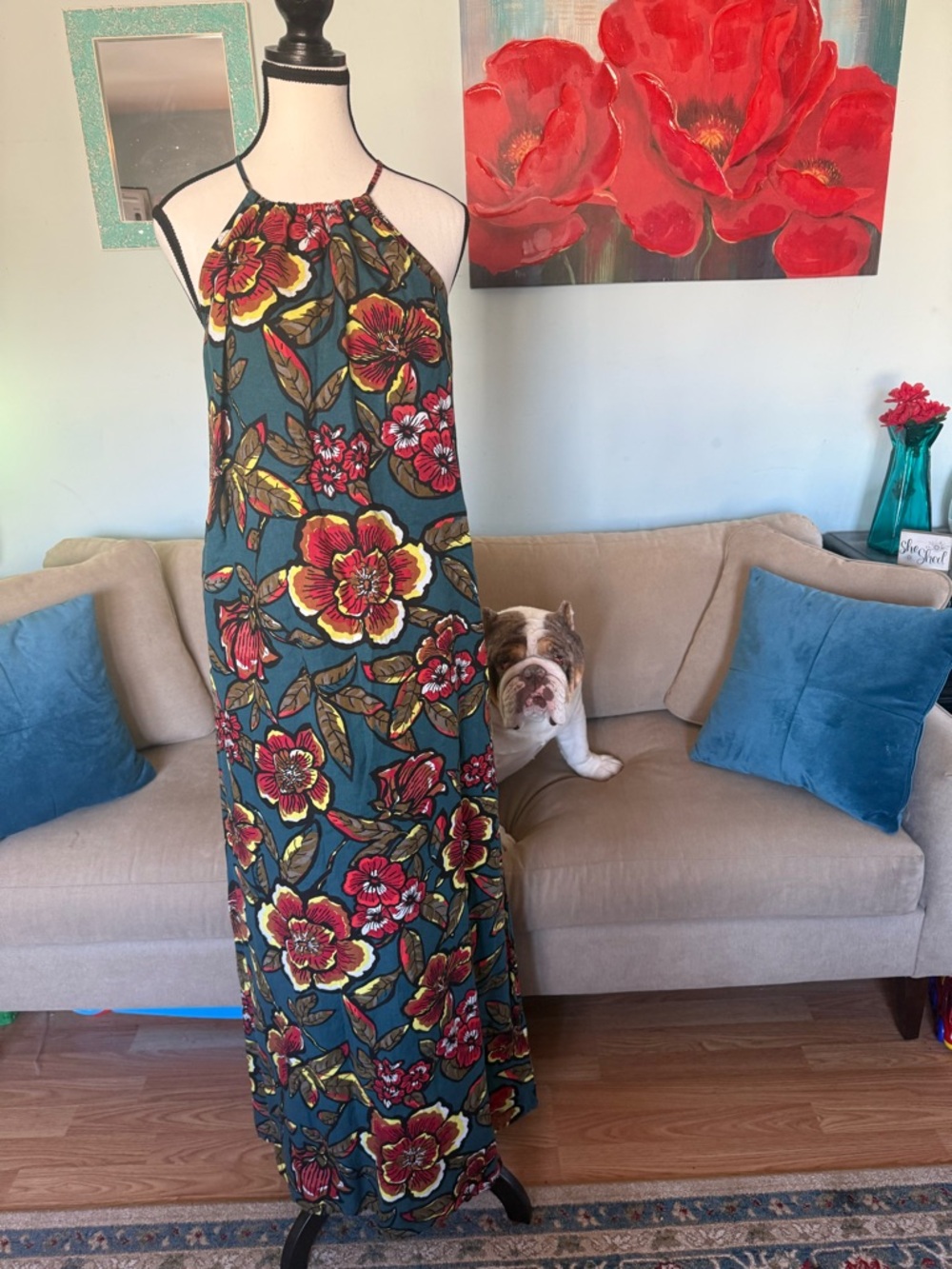 Loft Linen Floral Beachy Maxi Dress Size S Flowy Bright Tropical Resort Vacay